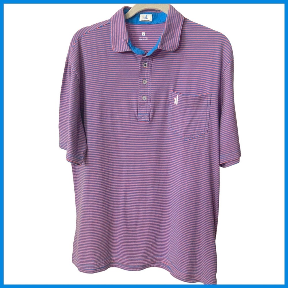 Johnnie-O Hangin' Out Mens‎ Polo Shirt Sz. Medium Striped Cotton Pocket Golf